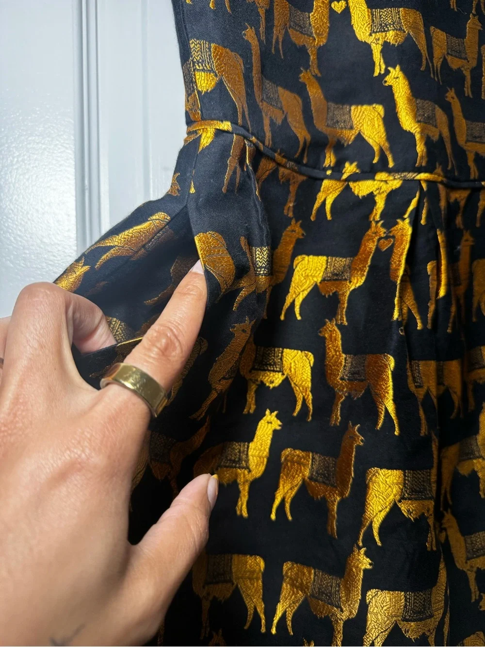 Crewcuts Girls Black and Gold Jacquard Llama Dress Size 7